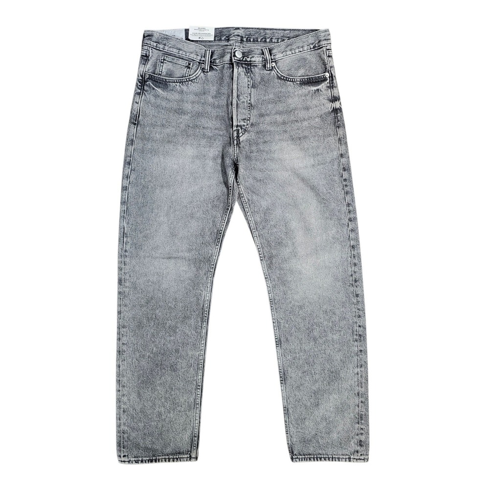 H&M Relaxed Mens 36x32 Grey Denim Jeans Straight Leg Button Fly